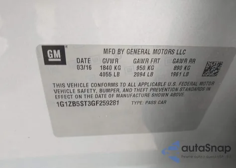 2016 Chevrolet Malibu Ls from USA, damaged, VIN 1G1ZB5ST3GF259281